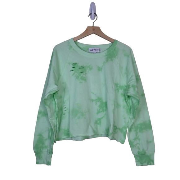 Wildfox Womens Plasma World Tour Slash Tie Dye Crop Sweatshirt in Green Ash NEW - Picture 2 of 11